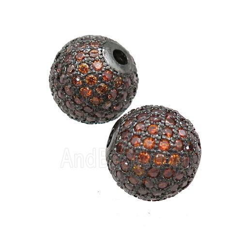 round copper Beads paved orange zircon, black plated