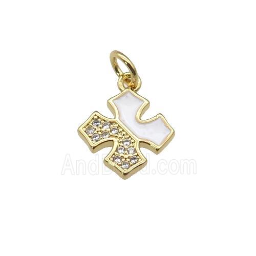 copper cross pendant paved zircon with white enamel, gold plated