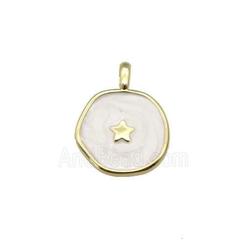 copper coin pendant with white enamel, star, gold plated