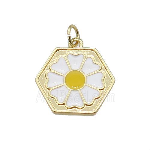 copper Daisy flower pendant with white enamel, gold plated