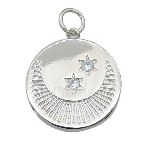 copper Moon star pendant paved zircon, platinum plated