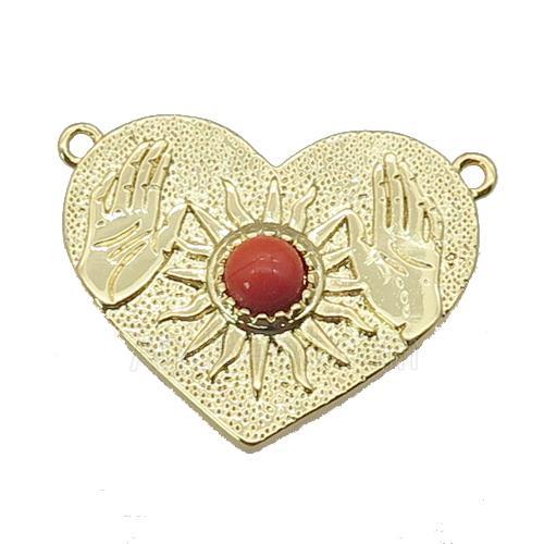 copper Heart pendant, sun hand, gold plated