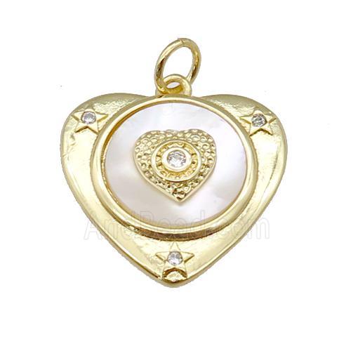 copper Heart pendant paved zircon, shell, gold plated