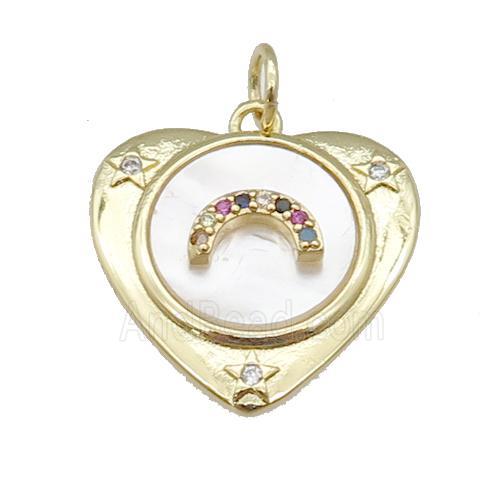 copper Heart pendant paved zircon, moon shell, gold plated