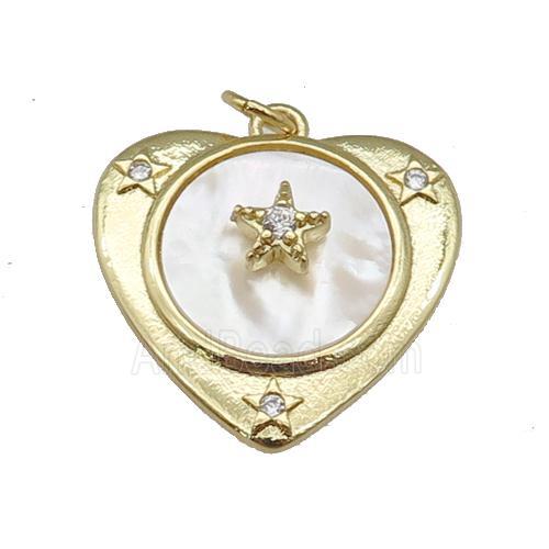 copper Heart pendant paved zircon, star shell, gold plated