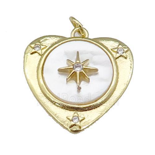 copper Heart pendant paved zircon, star shell, gold plated