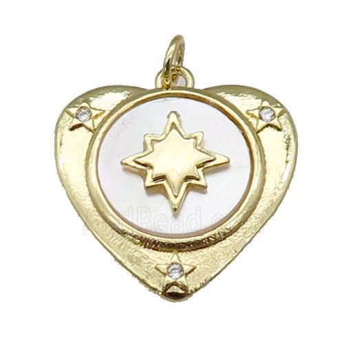 copper Heart pendant paved zircon, star shell, gold plated