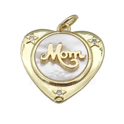 copper Heart pendant paved zircon, MOM shell, gold plated