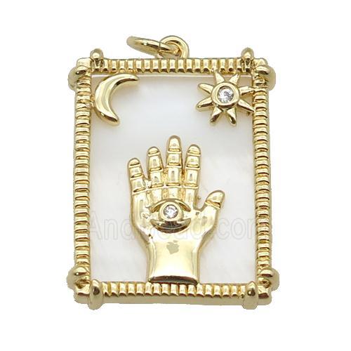 copper Frame pendant paved zircon, moon star hand, shell, gold plated