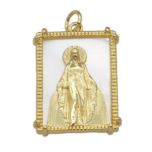 copper Frame pendant with Virgin Mary, shell, gold plated