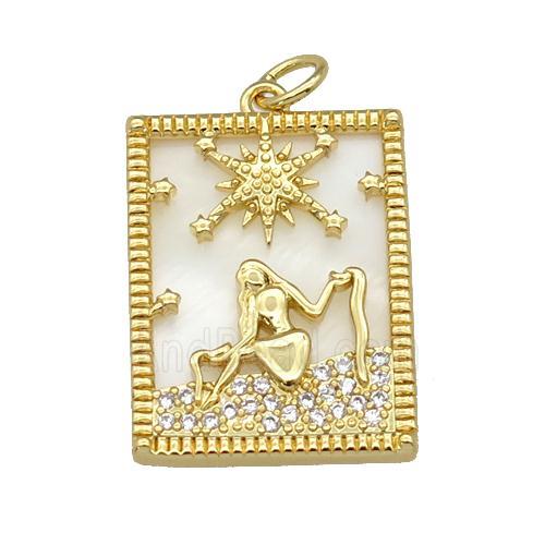 copper Frame pendant paved zircon, beauty shell, gold plated
