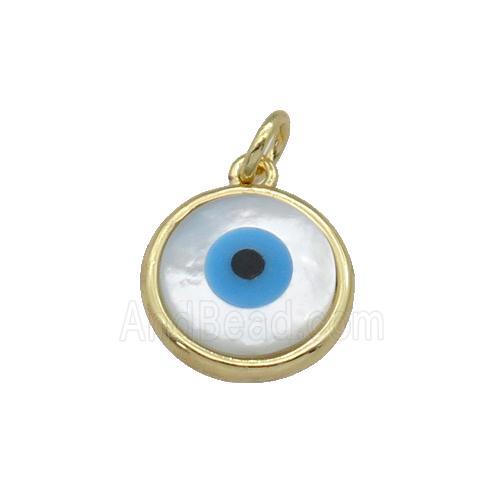 copper circle pendant with Pearlized Shell Evil Eye, gold plated