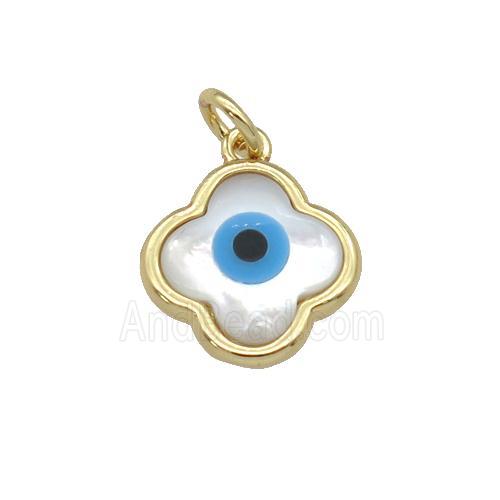 copper clover pendant with Pearlized Shell Evil Eye, gold plated