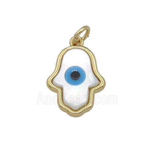 copper hand pendant with Pearlized Shell Evil Eye, gold plated