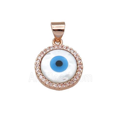 copper circle pendant paved zircon with Pearlized Shell Evil Eye, rose gold