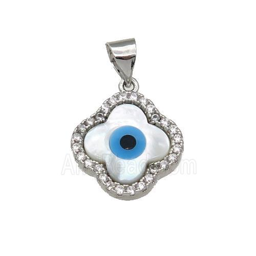 copper clover pendant paved zircon with Pearlized Shell Evil Eye, platinum plated