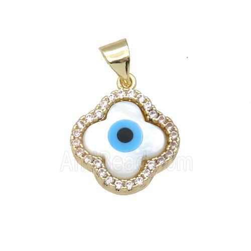 copper clover pendant paved zircon with Pearlized Shell Evil Eye, gold plated