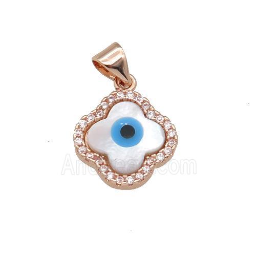 copper clover pendant paved zircon with Pearlized Shell Evil Eye, rose gold