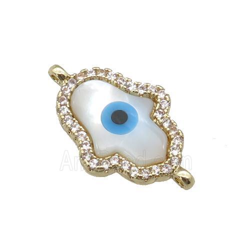 copper hand connector paved zircon with Pearlized Shell Evil Eye, gold plated