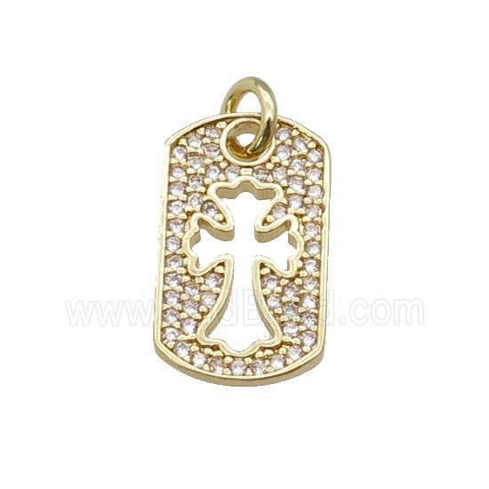 copper rectangle cross pendant paved zircon, gold plated
