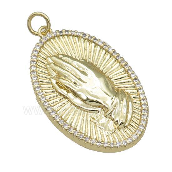 copper Hand pendant paved zircon, gold plated