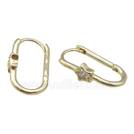 copper Latchback Earring paved zircon, star, gold plated