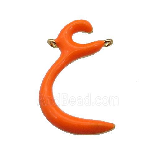 copper pendant with orange enamel, gold plated