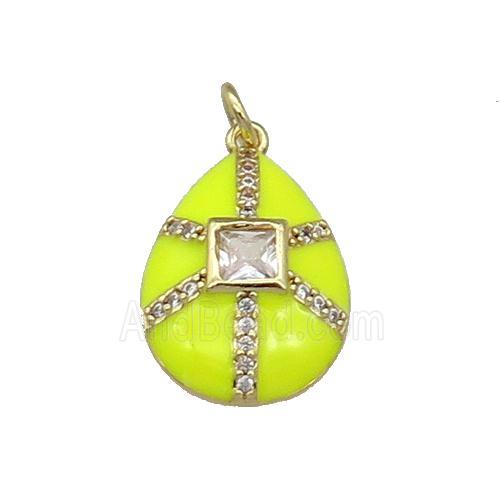 copper teardrop pendant paved zircon, yellow enamel, gold plated