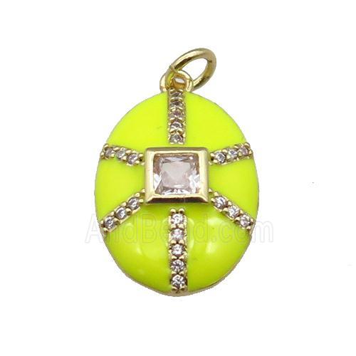 copper oval pendant paved zircon, yellow enamel, gold plated