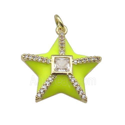 copper star pendant paved zircon, yellow enamel, gold plated