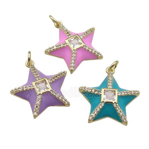 copper star pendant paved zircon, enamel, gold plated, mixed