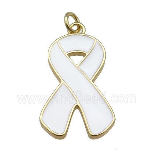 white enamel Awareness Ribbon, copper pendant, gold plated