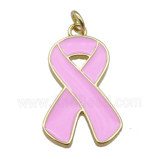 pink enamel Awareness Ribbon, copper pendant, gold plated
