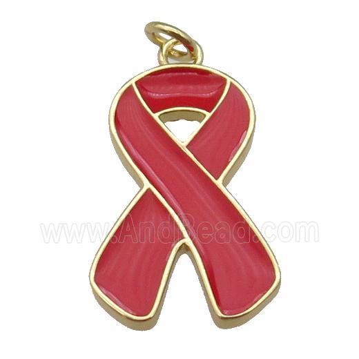 red enamel Awareness Ribbon, copper pendant, gold plated