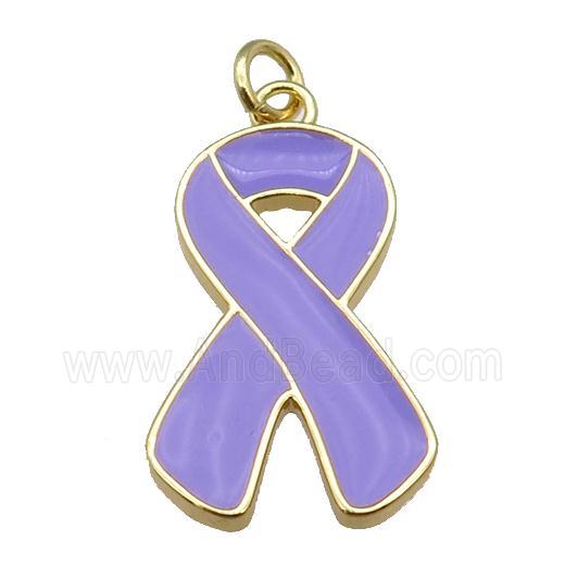 purple enamel Awareness Ribbon, copper pendant, gold plated