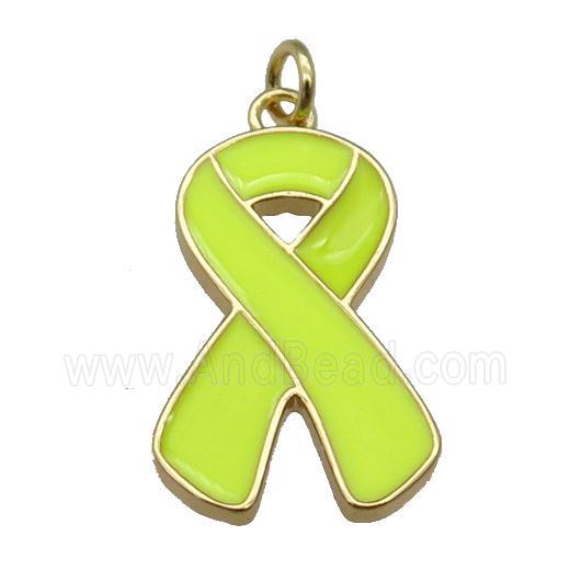 yellow enamel Awareness Ribbon, copper pendant, gold plated
