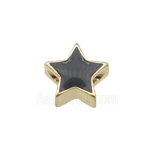 copper Star beads with black enamel, gold plated