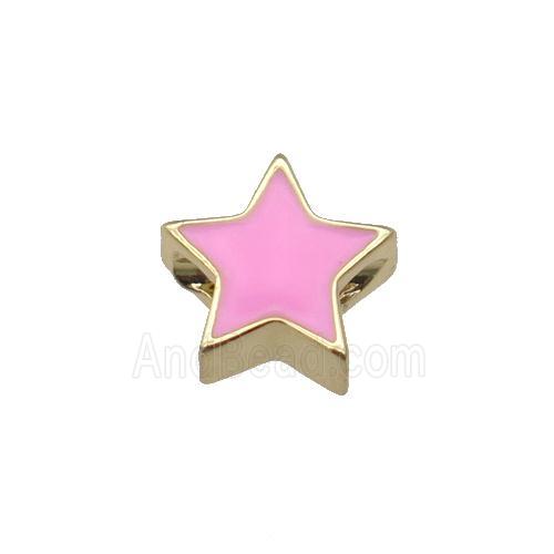 copper Star beads with pink enamel, gold plated