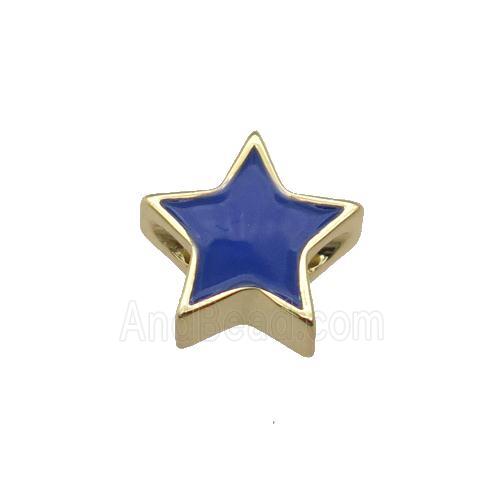 copper Star beads with navyblue enamel, gold plated