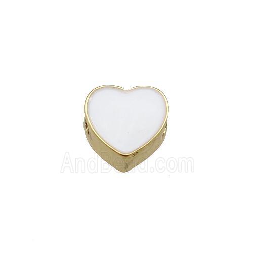 copper Heart beads with white enamel, gold plated