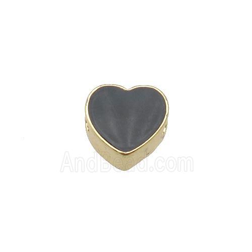 copper Heart beads with black enamel, gold plated