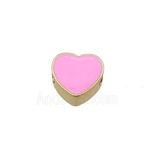 copper Heart beads with pink enamel, gold plated