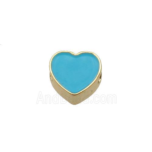 copper Heart beads with teal enamel, gold plated