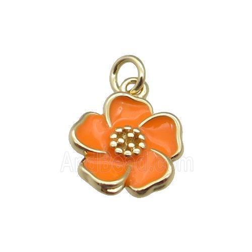 copper Flower pendant with orange enamel, gold plated
