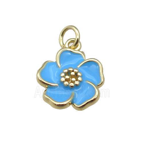 copper Flower pendant with blue enamel, gold plated