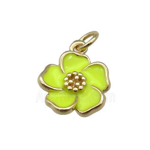 copper Flower pendant with yellow enamel, gold plated