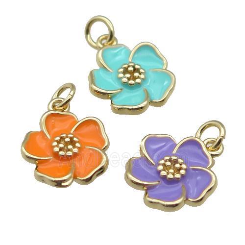 copper Flower pendant with enamel, gold plated, mixed