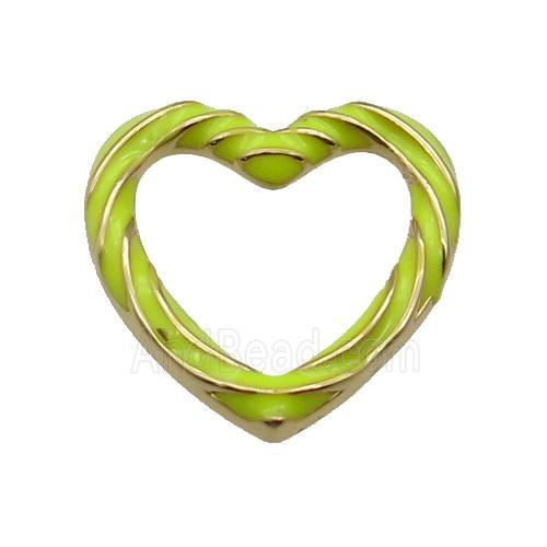 copper Heart pendant with olive enamel, gold plated