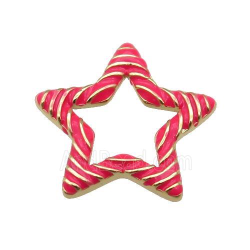 copper Star pendant with lt.red enamel, gold plated