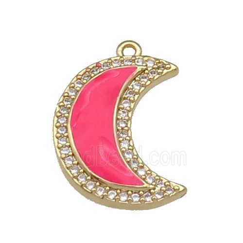 copper Moon pendant paved zircon with hotpink enamel, gold plated